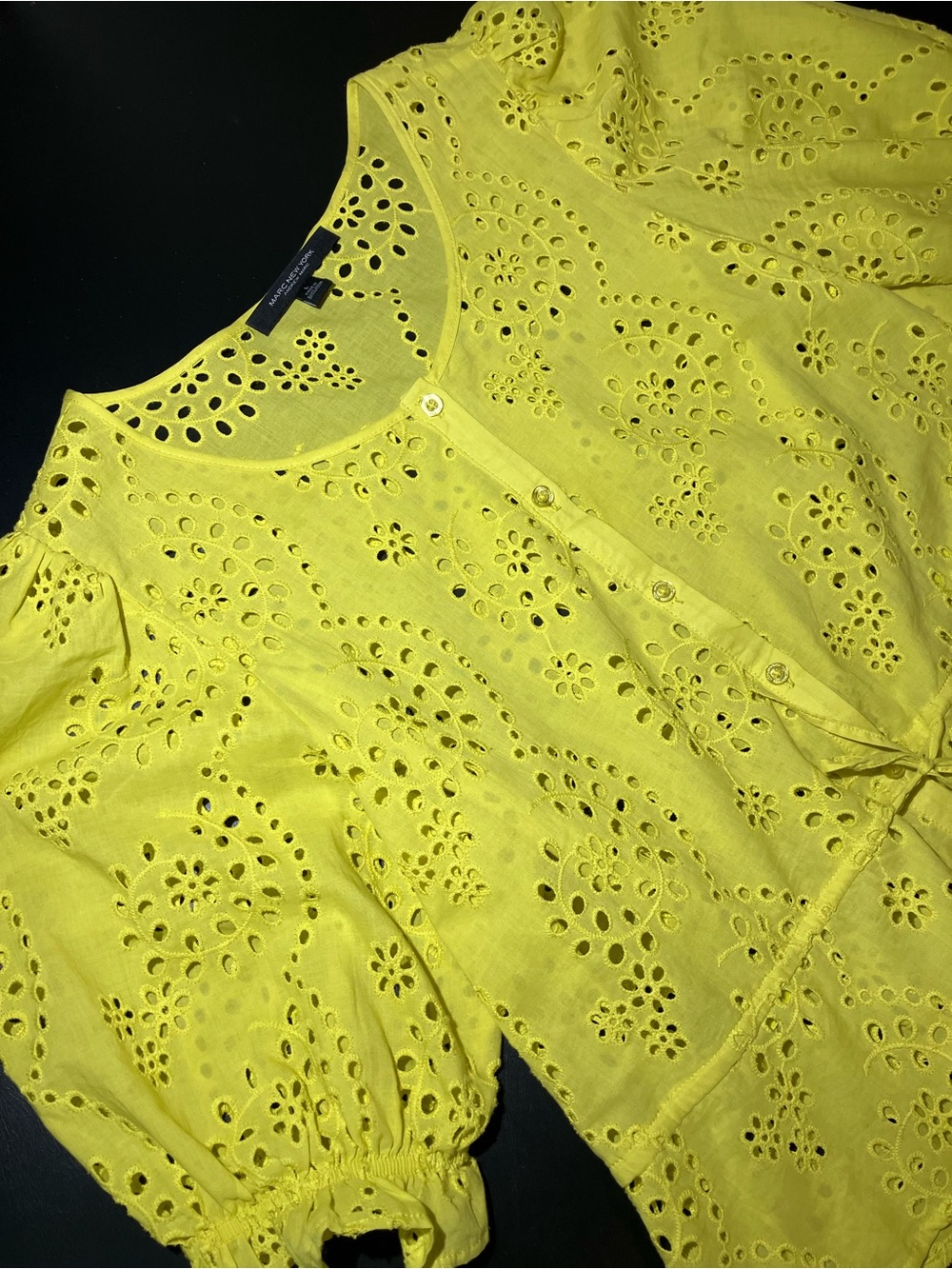 Marc New York Yellow Eyelet Button-Front Blouse